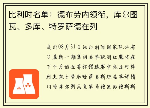 比利时名单：德布劳内领衔，库尔图瓦、多库、特罗萨德在列
