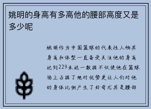 姚明的身高有多高他的腰部高度又是多少呢